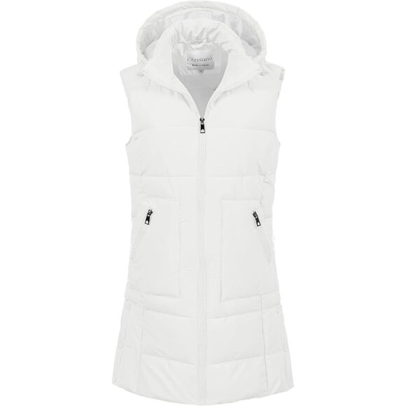 Women's Long Warm Puffer Vest Fleece Sleeveless Vests Waterproof Outerwear With